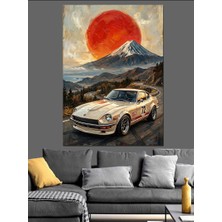 Karizma Tablo Fuji Dağı ve Klasik Araba Dekoratif Kanvas - Mdf Ahşap Tablo
