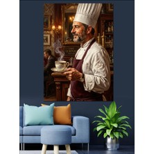 Karizma Tablo Kahve Içen Profesyonel Şef Dekoratif Kanvas - Mdf Ahşap Tablo