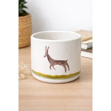 Cogo Seramik El Yapımı Seramik Ceylan Figürlü Dekoratif Mini Saksı - 8x8 cm (Bitkisiz)