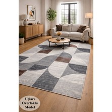 NarStore Home Kaymaz Taban Gri Kahve Modern Geometrik Yıkanabilir Salon Mutfak Koridor Yolluk Halı