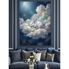 Karizma Tablo Bulutlar Üzerinde Uyuyan Beyaz Tavşan Dekoratif Kanvas - Mdf Ahşap Tablo