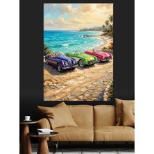 Karizma Tablo Sahil Yolunda Renkli Arabalar Dekoratif Kanvas - Mdf Ahşap Tablo