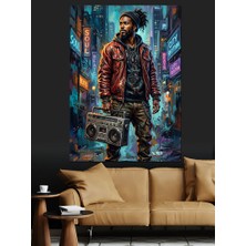 Karizma Tablo Neon Şehirde Yürüyen Modern Adam Dekoratif Kanvas - Mdf Ahşap Tablo