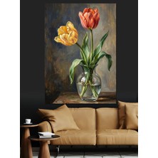 Karizma Tablo Vazoda Sarı ve Turuncu Laleler Dekoratif Kanvas - Mdf Ahşap Tablo