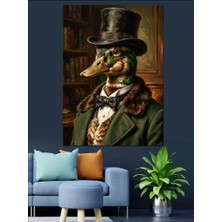 Karizma Tablo Silindir Şapkalı Aristokrat Ördek Portresi Dekoratif Kanvas - Mdf Ahşap Tablo
