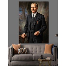 Karizma Tablo Atatürk Klasik Takım Elbiseli Portresi Dekoratif Kanvas - Mdf Ahşap Tablo