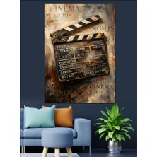 Tablomega Sinema Klaketi ve Film Şeridi Dekoratif Kanvas - Mdf Ahşap Tablo