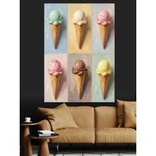 Karizma Tablo Altı Farklı Renkli Dondurma Külahı Dekoratif Kanvas - Mdf Ahşap Tablo