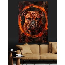 Karizma Tablo Ateş Çemberi Içinde Ingiliz Bulldog Dekoratif Kanvas - Mdf Ahşap Tablo