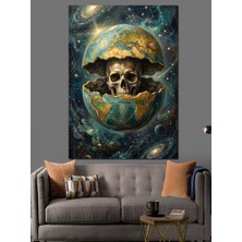 Karizma Tablo Yumurtadan Çıkan Dünya ve Kafatası Dekoratif Kanvas - Mdf Ahşap Tablo