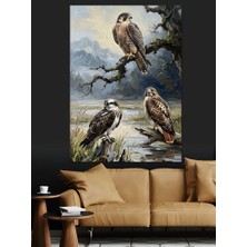 Karizma Tablo Kayalıkta Duran Üç Şahin Dekoratif Kanvas - Mdf Ahşap Tablo