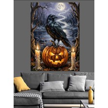 Karizma Tablo Kabak Üzerinde Duran Kuzgun Dekoratif Kanvas - Mdf Ahşap Tablo