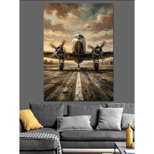 Tablomega Pistte Ilerleyen Klasik Pervaneli Uçak Dekoratif Kanvas - Mdf Ahşap Tablo