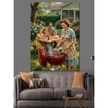 Karizma Tablo Bahçede Mangal Yapan Mutlu Aile Dekoratif Kanvas - Mdf Ahşap Tablo