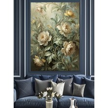 Karizma Tablo Klasik Buket Halinde Beyaz Güller Dekoratif Kanvas - Mdf Ahşap Tablo