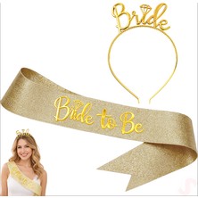 Süsle Bebek ve Parti Bride Taç ve Bride To Be Kuşak Seti - Altın