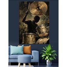 Karizma Tablo Karanlıkta Davul Çalan Sanatçı Silüeti Dekoratif Kanvas - Mdf Ahşap Tablo