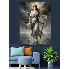 Karizma Tablo Adalet Terazili ve Gözü Bağlı Kadın Dekoratif Kanvas - Mdf Ahşap Tablo