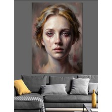 Karizma Tablo Ağlayan ve Gözü Kanlı Kadın Portresi Dekoratif Kanvas - Mdf Ahşap Tablo