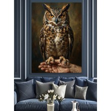 Karizma Tablo Gece Tünemiş Gerçekçi Baykuş Portresi Dekoratif Kanvas - Mdf Ahşap Tablo