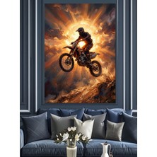 Karizma Tablo Gün Batımında Dağlarda Motokros Yarışçısı Dekoratif Kanvas - Mdf Ahşap Tablo