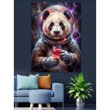Karizma Tablo Uzay Kasklı ve Şaraplı Panda Dekoratif Kanvas - Mdf Ahşap Tablo