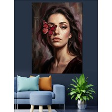 Karizma Tablo Gözünde Kelebek Olan Kadın Portresi Dekoratif Kanvas - Mdf Ahşap Tablo