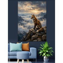 Karizma Tablo Sisli Kayalıkta Oturan Tilki Dekoratif Kanvas - Mdf Ahşap Tablo