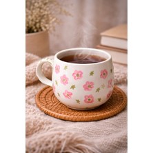 Cogo Ceramic El Yapımı Seramik Çiçek Desenli Vintage Kahve Fincanı - 250 ml (Handmade)