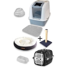 Kurtbay Şekil XXL Kapalı Tuvalet+ Taşıma Sepeti+Yatak+Tırmalama+Paspas+3 Katlı Oyuncak Kedi Başlangıç Seti-XXLKT4