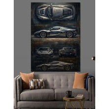 Karizma Tablo Siyah Arka Planda Spor Araba Eskizleri Dekoratif Kanvas - Mdf Ahşap Tablo