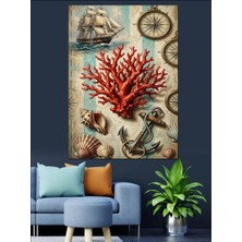 Karizma Tablo Deniz Kabukları ve Kırmızı Mercan Dekoratif Kanvas - Mdf Ahşap Tablo
