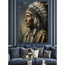 Karizma Tablo Geleneksel Başlıklı Bilge Kızılderili Reisi Dekoratif Kanvas - Mdf Ahşap Tablo
