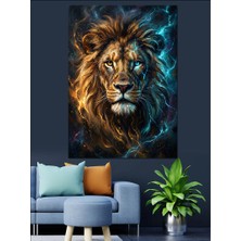 Karizma Tablo Galaktik Yeleli Mistik Aslan Portresi Dekoratif Kanvas - Mdf Ahşap Tablo