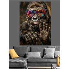 Karizma Tablo Renkli Gözlüklü ve Eğlenceli Goril Dekoratif Kanvas - Mdf Ahşap Tablo