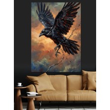 Karizma Tablo Kanatlarını Açmış Uçan Siyah Kuzgun Dekoratif Kanvas - Mdf Ahşap Tablo