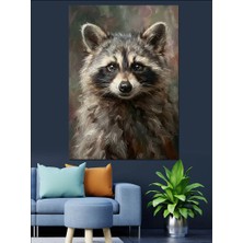 Karizma Tablo Yakın Çekim Meraklı Rakun Portresi Dekoratif Kanvas - Mdf Ahşap Tablo