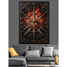 Karizma Tablo Göz ve Kılıçlı Mistik Sembol Dekoratif Kanvas - Mdf Ahşap Tablo