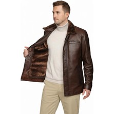 AsyaClub Derije Enzo Hakiki Kuzu Derisi Erkek Kestane Çıkarılabilir Kürk Detaylı Mont