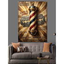 Karizma Tablo Berber Salonu Ikonik Silindir Tabelası Dekoratif Kanvas - Mdf Ahşap Tablo