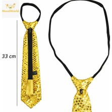 NW Nessi World Altın Renk Pul Payetli Işıltılı Parti Kravatı 33 cm