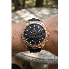 Beverly Hills Polo Club Rose Gold Erkek Kol Saati | 42 mm Çelik Kasa, Siyah Silikon Kordon, Siyah Kadran