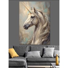 Karizma Tablo Beyaz Efsanevi Tekboynuz At Portresi Dekoratif Kanvas - Mdf Ahşap Tablo