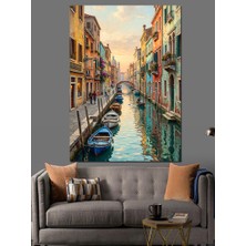 Karizma Tablo Venedik Kanallarında Mavi Kayıklar Dekoratif Kanvas - Mdf Ahşap Tablo