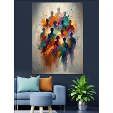 Karizma Tablo Renkli Insan Silüetlerinden Oluşan Kalabalık Dekoratif Kanvas - Mdf Ahşap Tablo