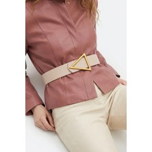 Milleniva Üçgen Gold Tokalı Ekru Kadın Bel Kemeri