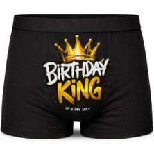 Onudabunuda Erkek Boxer Baskılı Birthday King Doğum Günü Temalı Hediyelik Eğlenceli Tasarım Pamuklu Likralı Esnek Kumaş Rahat Kalıp Günlük Kullanım