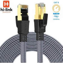 Hi-Link 5metre Flat Örgülü Cat8 Ethernet Kablo -  Yüksek Hızlı 40GBPS 2000MHZ