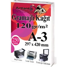 Artlantis A3 Gramajlı Fotokopi Kağıdı 250 Adet 120 gr Sertifika Kağıdı Kalın Kağıt Baskı Tüm Yazıcılara Uyumlu 29.7X42CM Ofis Büro
