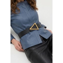 Milleniva Üçgen Gold Tokalı Siyah Kadın Bel Kemeri